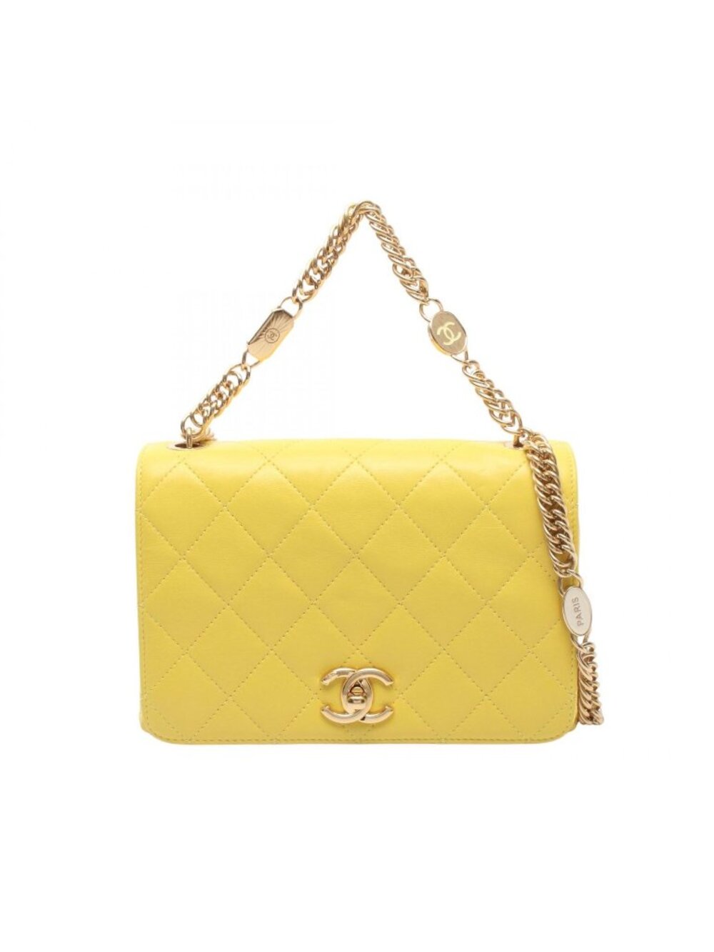 Chanel Shoulder Bag Quilted Full Flap Small Yellow Lambskin Chain